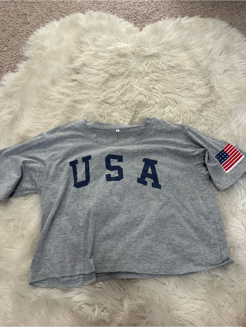 SHEIN Grey Crop Top with Navy USA Print